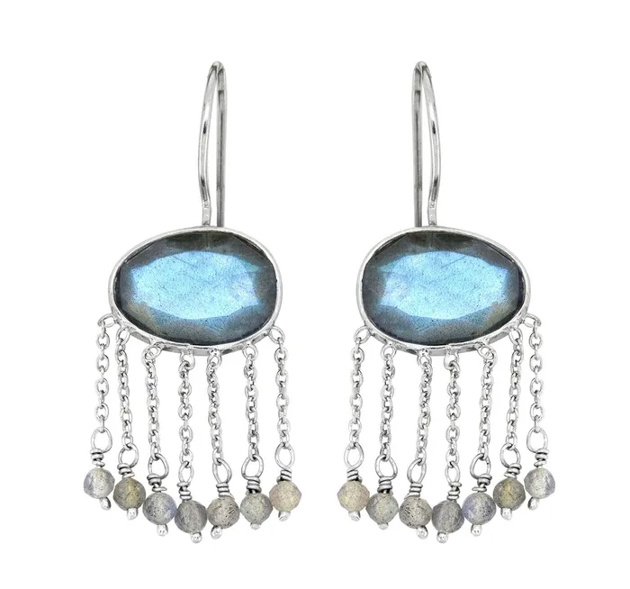 YoTreasure Earrings Labradorite Solid 925 Sterling Silver Fixed Wire Chandelier Earrings Jewelry