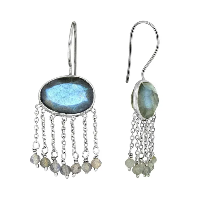 YoTreasure Earrings Labradorite Solid 925 Sterling Silver Fixed Wire Chandelier Earrings Jewelry