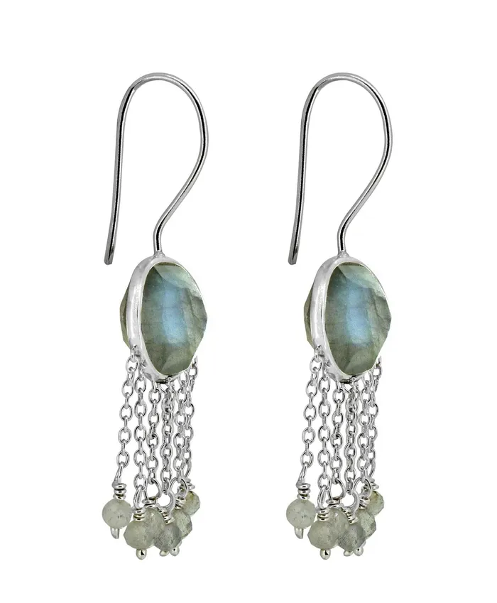 YoTreasure Earrings Labradorite Solid 925 Sterling Silver Fixed Wire Chandelier Earrings Jewelry