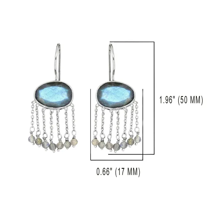 YoTreasure Earrings Labradorite Solid 925 Sterling Silver Fixed Wire Chandelier Earrings Jewelry