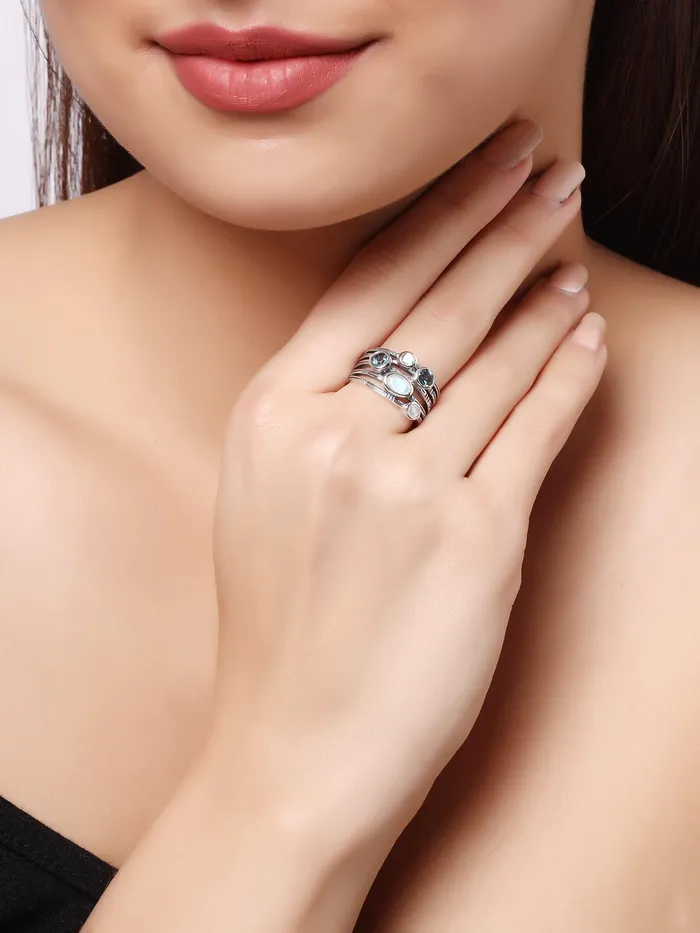 YoTreasure Moonstone Solid 925 Sterling Silver Designer Bypass Ring Jewelry Rings YoTreasure Moonstone Solid 925 Sterling Silver Designer Bypass Ring Jewelry Rings