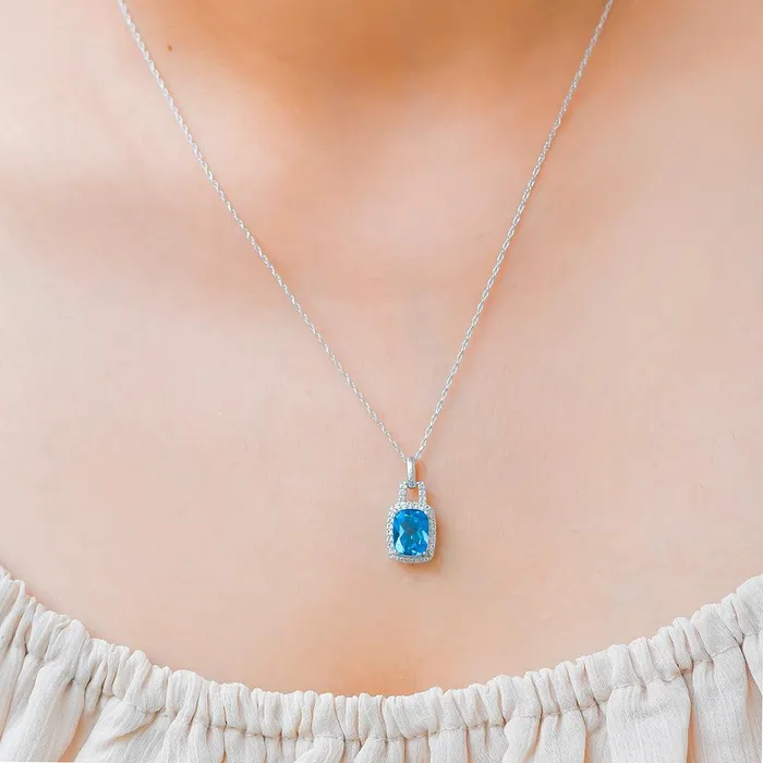 YoTreasure Necklaces 262 Ct London Blue Topaz Solid 925 Sterling Silver Chain Pendant