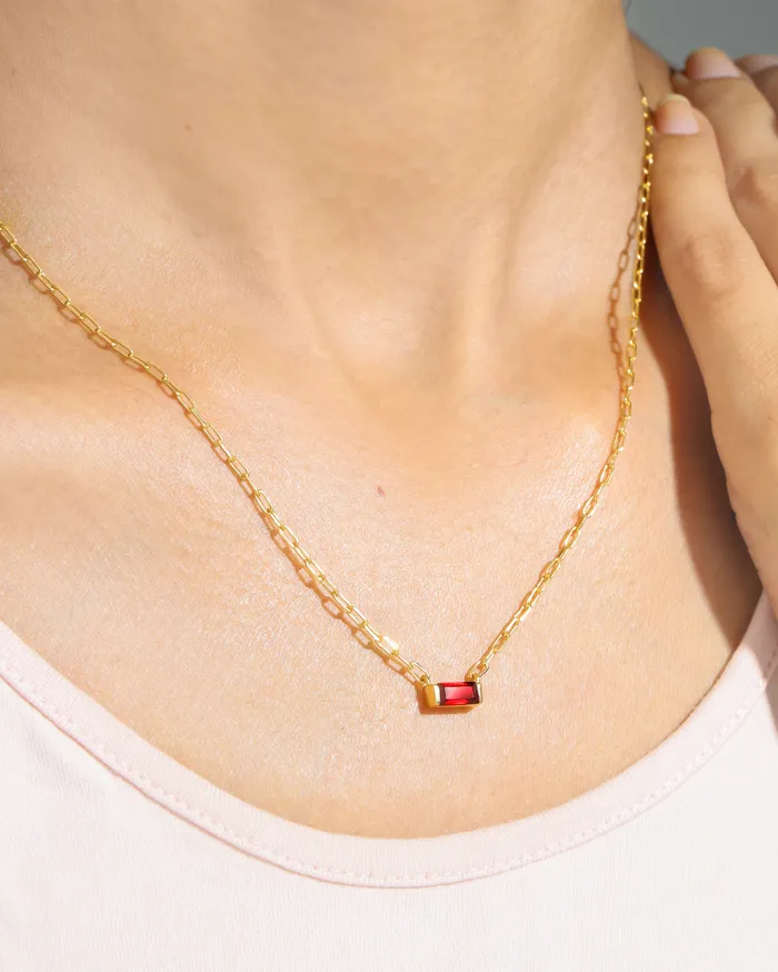 YoTreasure Necklaces Garnet Gemstone Solid 14K Gold Plated Over 925 Sterling Silver Pendant Necklace