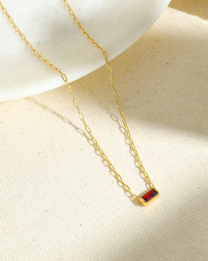 YoTreasure Necklaces Garnet Gemstone Solid 14K Gold Plated Over 925 Sterling Silver Pendant Necklace