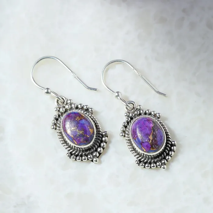 YoTreasure Purple Copper Turquoise Solid 925 Sterling Silver Dangle Earrings Jewelry Earrings