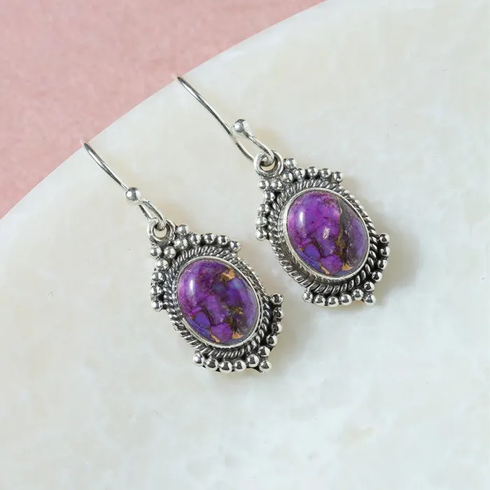 YoTreasure Purple Copper Turquoise Solid 925 Sterling Silver Dangle Earrings Jewelry Earrings