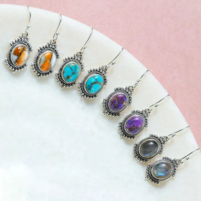 YoTreasure Purple Copper Turquoise Solid 925 Sterling Silver Dangle Earrings Jewelry Earrings