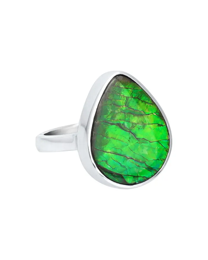 YoTreasure Rings 895 Ct Ammolite Ring Solid 925 Sterling Silver Gemstone Jewelry
