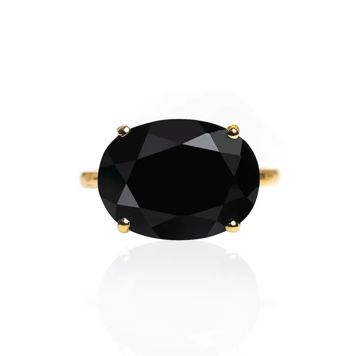 YoTreasure Rings Black Onyx Ring 14k Gold Plated Over 925 Silver Gemstone jewelry