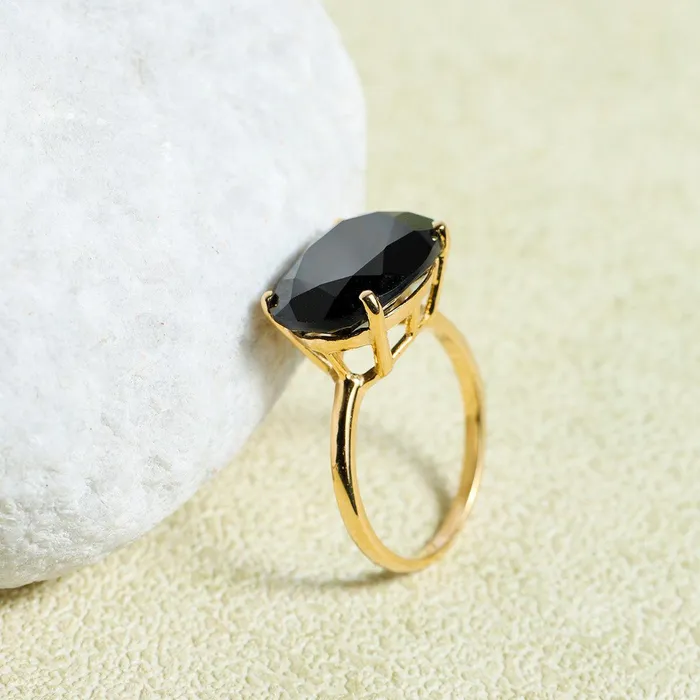 YoTreasure Rings Black Onyx Ring 14k Gold Plated Over 925 Silver Gemstone jewelry