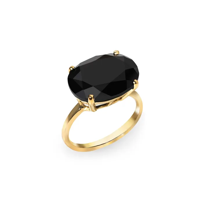YoTreasure Rings Black Onyx Ring 14k Gold Plated Over 925 Silver Gemstone jewelry