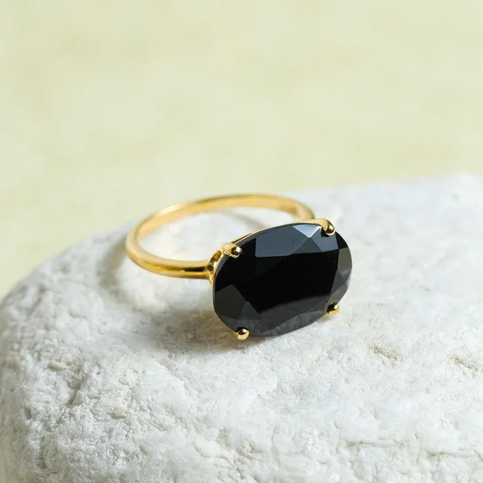 YoTreasure Rings Black Onyx Ring 14k Gold Plated Over 925 Silver Gemstone jewelry