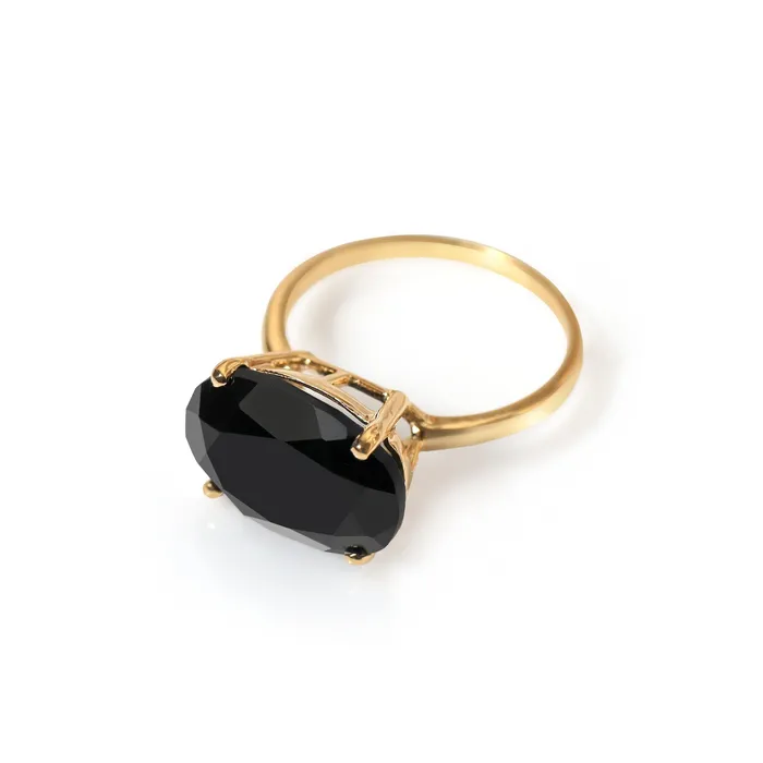 YoTreasure Rings Black Onyx Ring 14k Gold Plated Over 925 Silver Gemstone jewelry