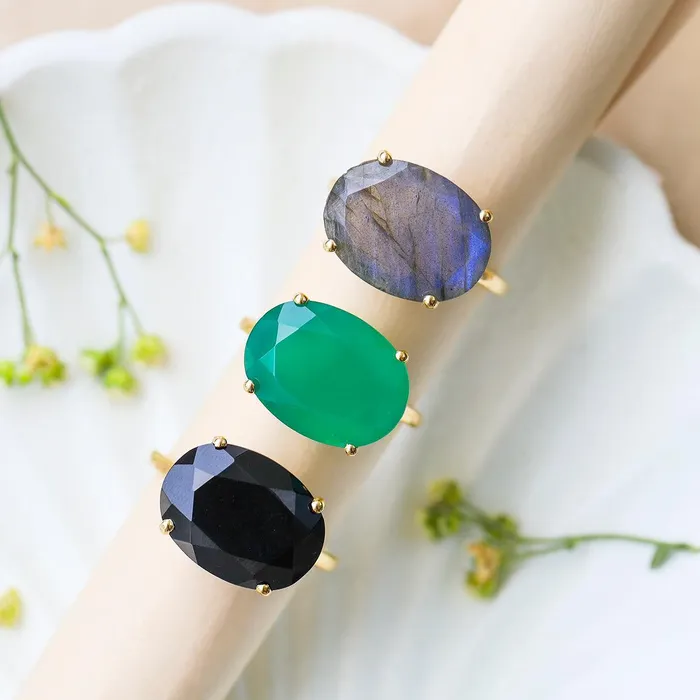 YoTreasure Rings Black Onyx Ring 14k Gold Plated Over 925 Silver Gemstone jewelry