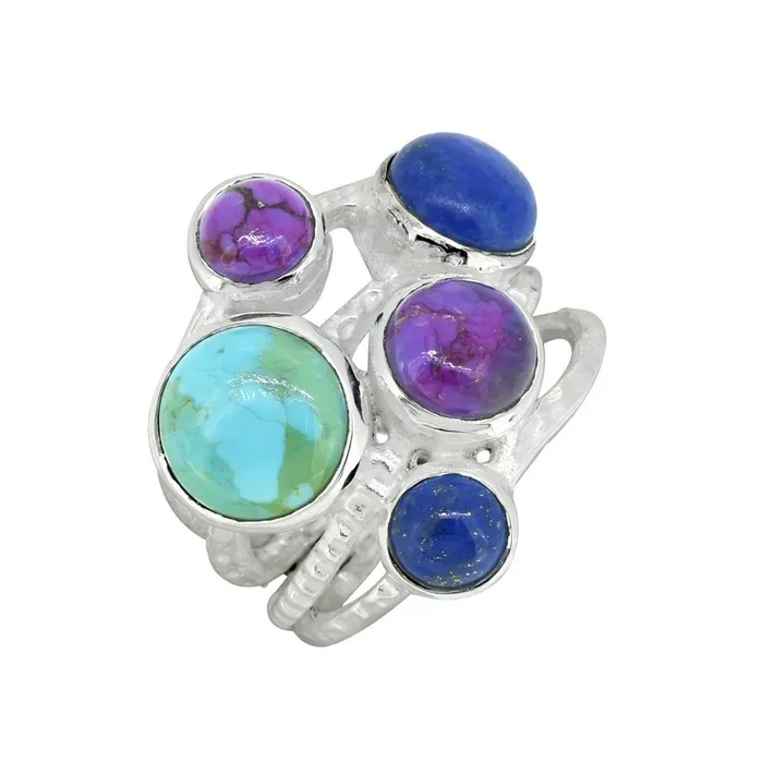 YoTreasure Rings Mohave Turquoise Lapis Solid 925 Sterling Silver Designer Ring Jewelry YoTreasure Rings Mohave Turquoise Lapis Solid 925 Sterling Silver Designer Ring Jewelry