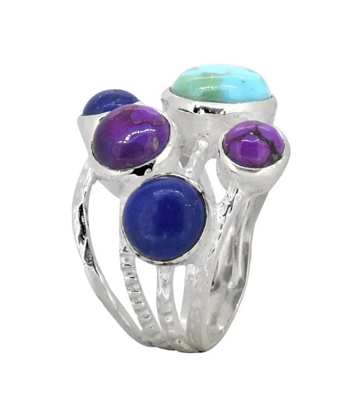 YoTreasure Rings Mohave Turquoise Lapis Solid 925 Sterling Silver Designer Ring Jewelry