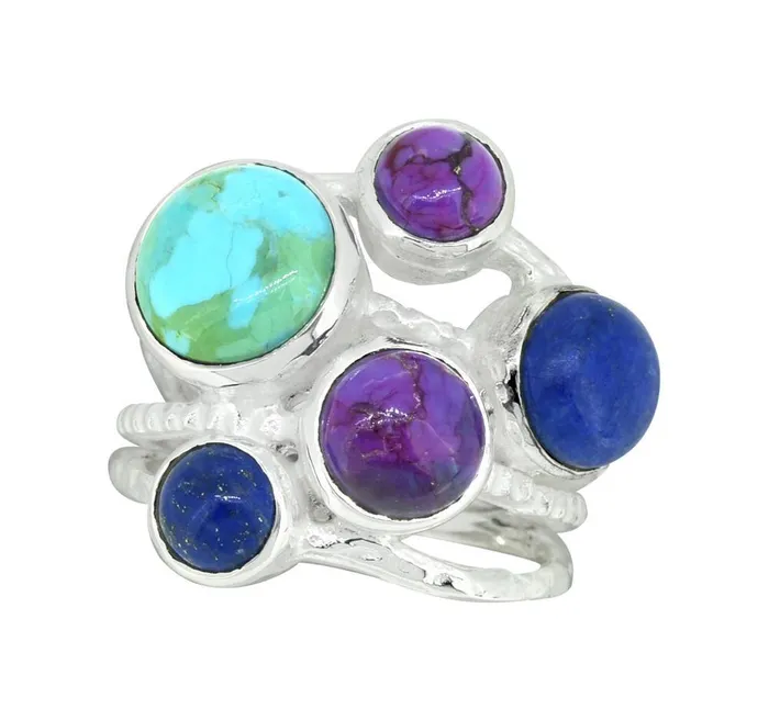 YoTreasure Rings Mohave Turquoise Lapis Solid 925 Sterling Silver Designer Ring Jewelry