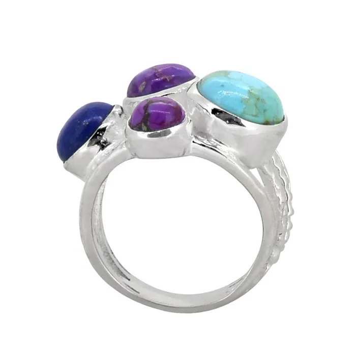 YoTreasure Rings Mohave Turquoise Lapis Solid 925 Sterling Silver Designer Ring Jewelry