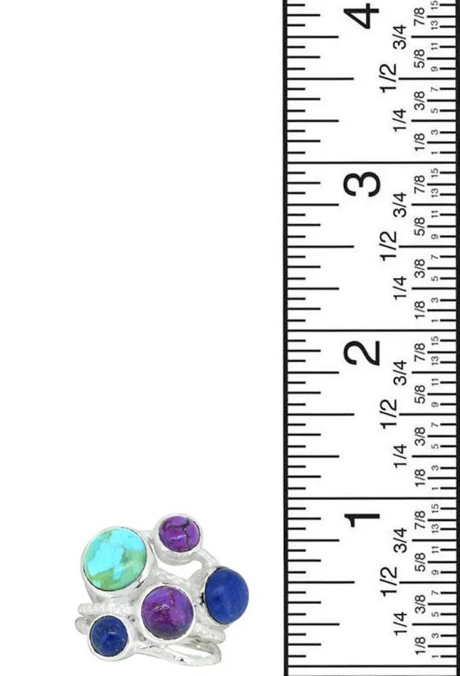 YoTreasure Rings Mohave Turquoise Lapis Solid 925 Sterling Silver Designer Ring Jewelry