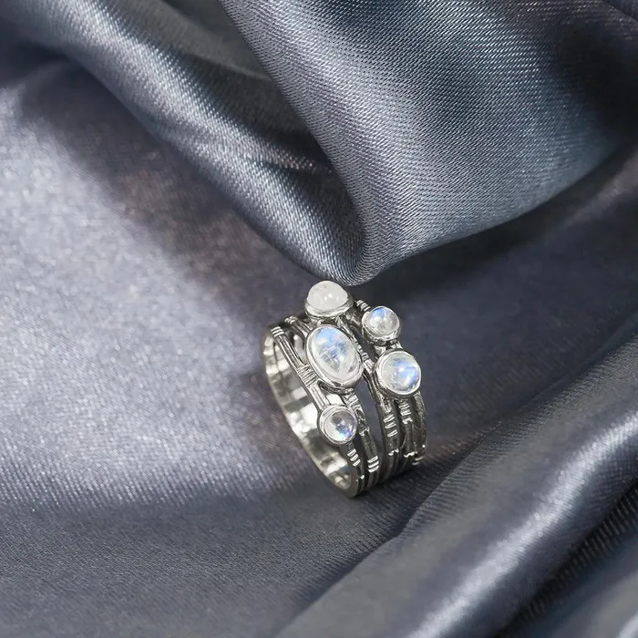 YoTreasure Rings Moonstone Solid 925 Sterling Silver Antique Ring