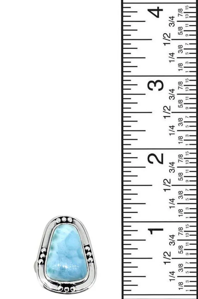 YoTreasure Rings Natural Larimar Solid 925 Sterling Silver Ring Jewelry