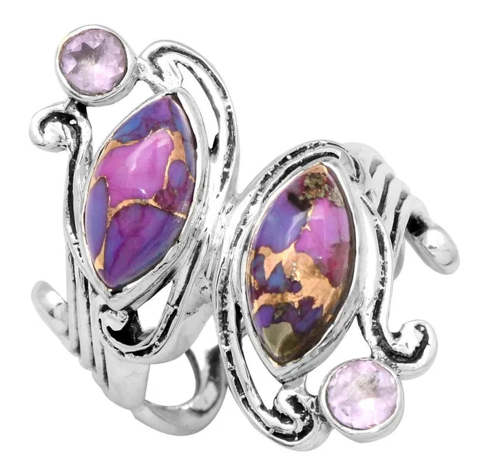 YoTreasure Rings Purple Copper Turquoise Amethyst 925 Sterling Silver Rings Silver Jewelry YoTreasure Rings Purple Copper Turquoise Amethyst 925 Sterling Silver Rings Silver Jewelry