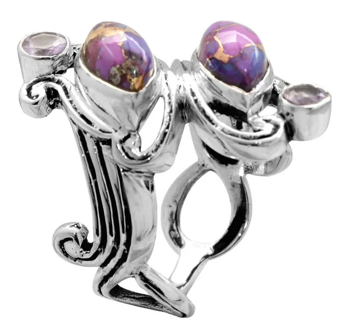 YoTreasure Rings Purple Copper Turquoise Amethyst 925 Sterling Silver Rings Silver Jewelry