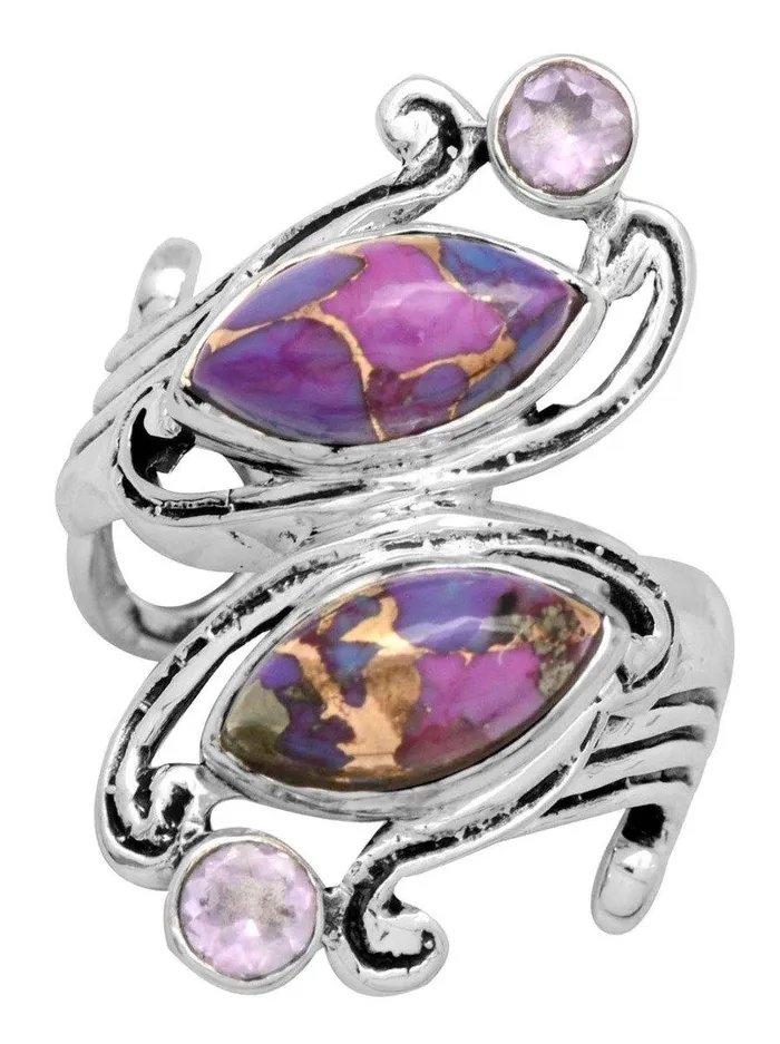 YoTreasure Rings Purple Copper Turquoise Amethyst 925 Sterling Silver Rings Silver Jewelry