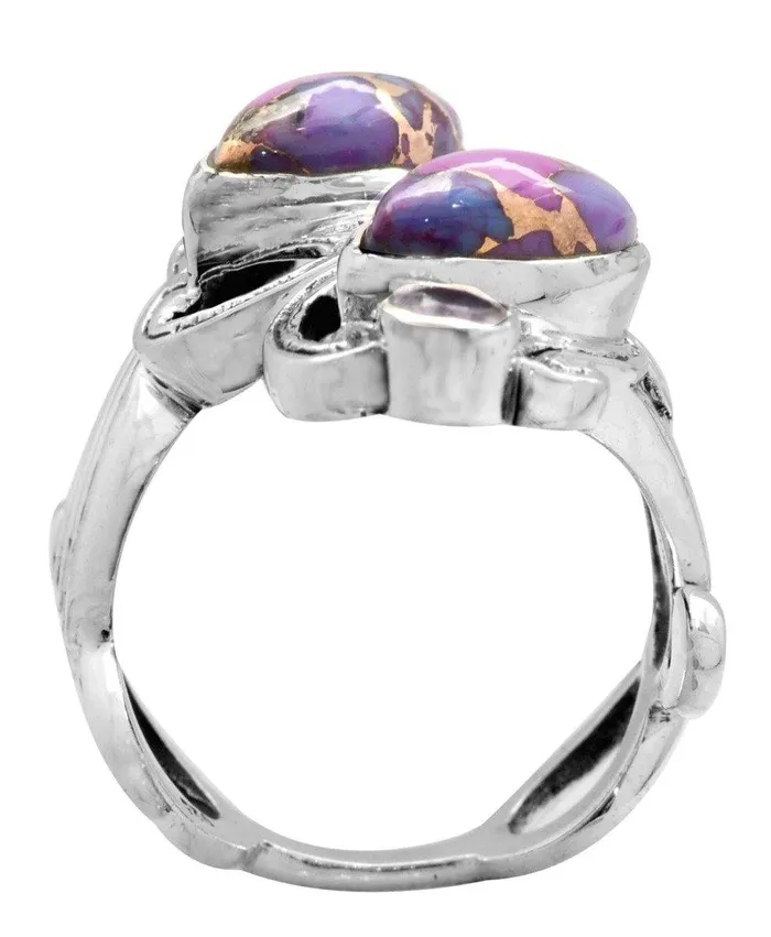 YoTreasure Rings Purple Copper Turquoise Amethyst 925 Sterling Silver Rings Silver Jewelry
