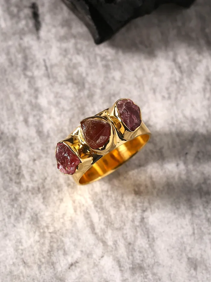 YoTreasure Rings Rough Pink Tourmaline Solid 925 Sterling Silver Gold Plated Ring Jewelry YoTreasure Rings Rough Pink Tourmaline Solid 925 Sterling Silver Gold Plated Ring Jewelry