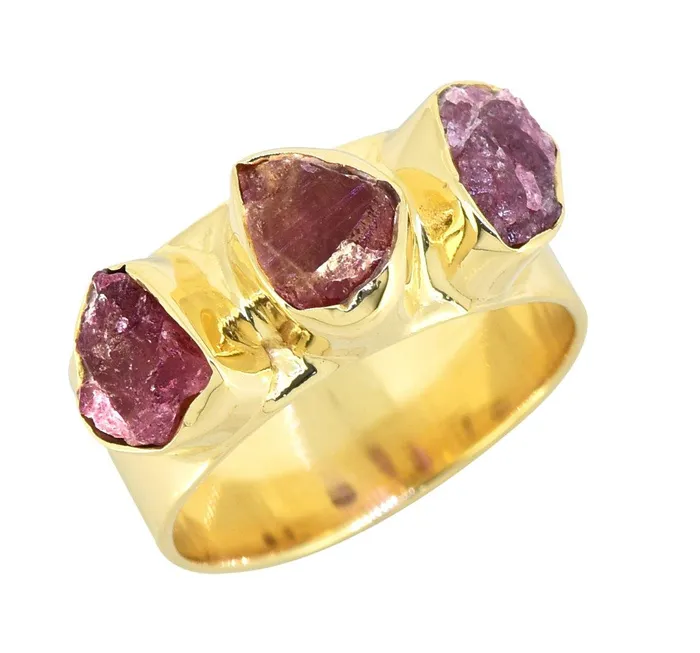 YoTreasure Rings Rough Pink Tourmaline Solid 925 Sterling Silver Gold Plated Ring Jewelry YoTreasure Rings Rough Pink Tourmaline Solid 925 Sterling Silver Gold Plated Ring Jewelry