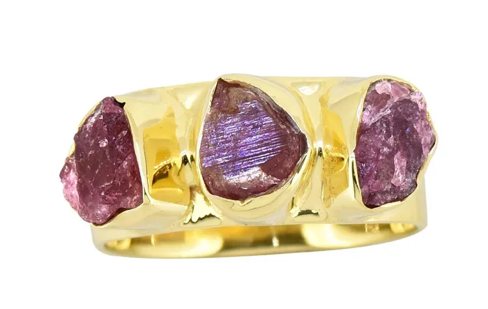 YoTreasure Rings Rough Pink Tourmaline Solid 925 Sterling Silver Gold Plated Ring Jewelry YoTreasure Rings Rough Pink Tourmaline Solid 925 Sterling Silver Gold Plated Ring Jewelry