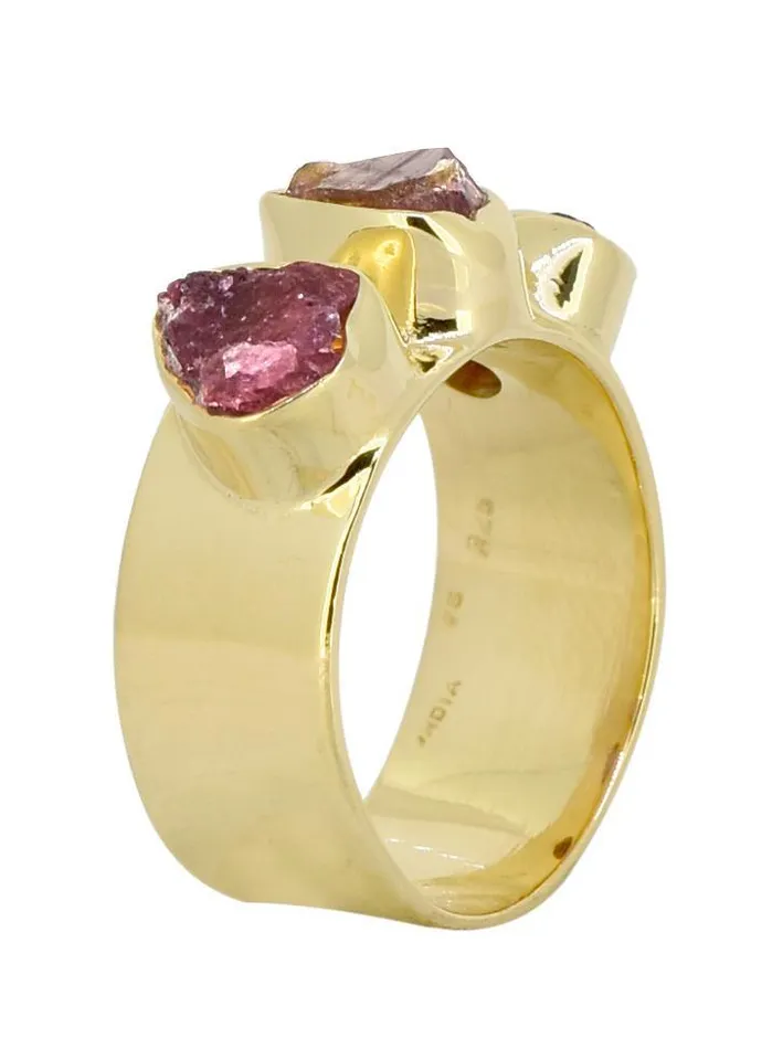 YoTreasure Rings Rough Pink Tourmaline Solid 925 Sterling Silver Gold Plated Ring Jewelry YoTreasure Rings Rough Pink Tourmaline Solid 925 Sterling Silver Gold Plated Ring Jewelry