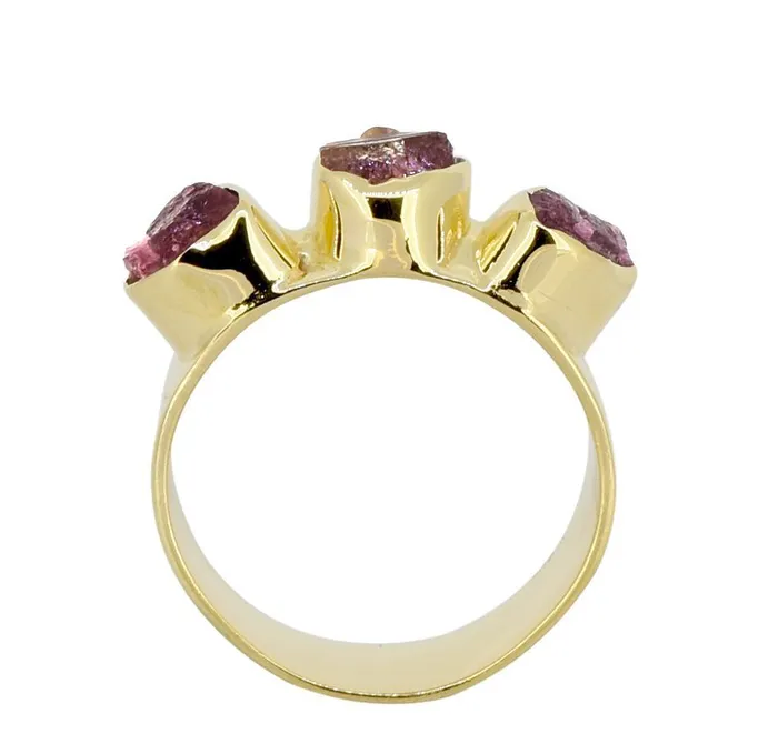YoTreasure Rings Rough Pink Tourmaline Solid 925 Sterling Silver Gold Plated Ring Jewelry YoTreasure Rings Rough Pink Tourmaline Solid 925 Sterling Silver Gold Plated Ring Jewelry