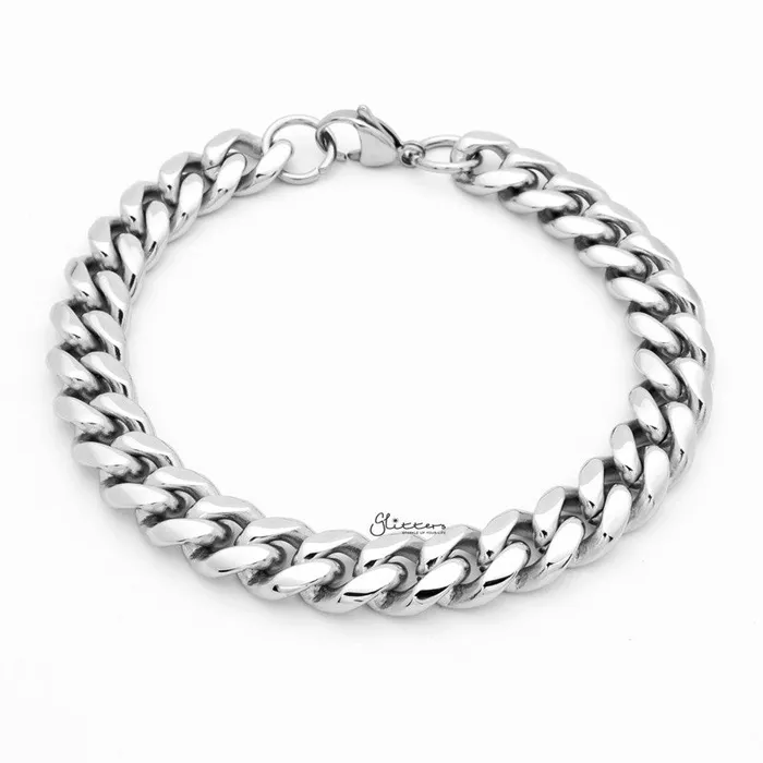 10mm Stainless Steel Miami Cuban Curb Chain Bracelet Glitters Bracelets