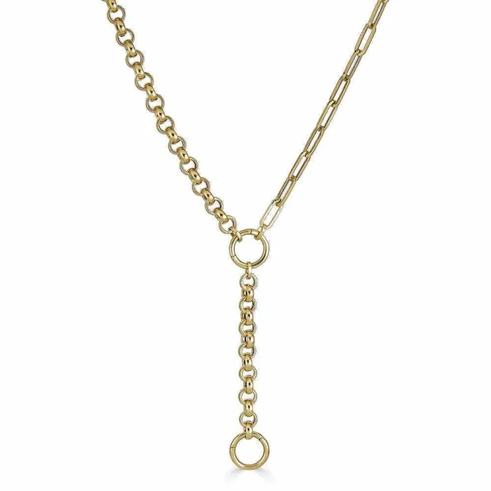 14K Gold Half Chunky Rolo Half Paper Clip Lariat Chain Necklace Izakov Diamonds Fine Jewelry Necklaces 14K Gold Half Chunky Rolo Half Paper Clip Lariat Chain Necklace Izakov Diamonds Fine Jewelry Necklaces