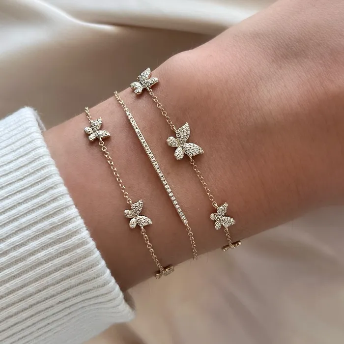 14K Gold Micro Pave Diamond Butterflies Quartet Bracelet Izakov Diamonds Fine Jewelry Bracelets
