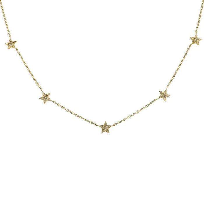 14K Gold Micro Pave Diamond Stars Station Necklace Izakov Diamonds Fine Jewelry Necklaces 14K Gold Micro Pave Diamond Stars Station Necklace Izakov Diamonds Fine Jewelry Necklaces