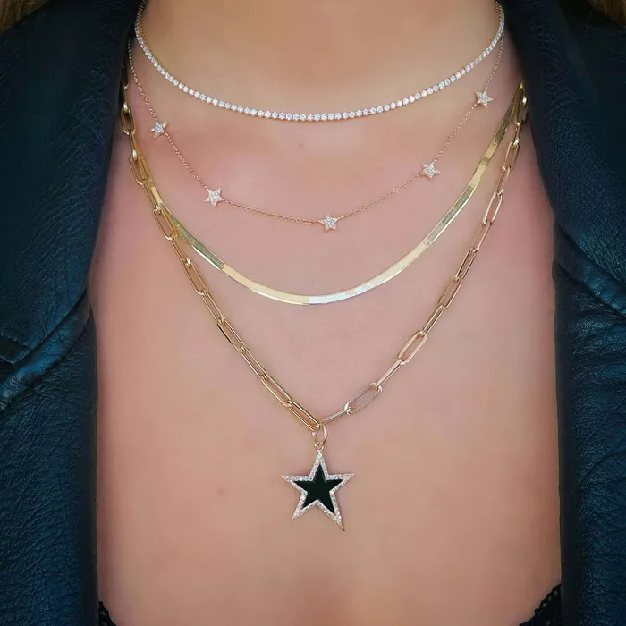 14K Gold Micro Pave Diamond Stars Station Necklace Izakov Diamonds Fine Jewelry Necklaces