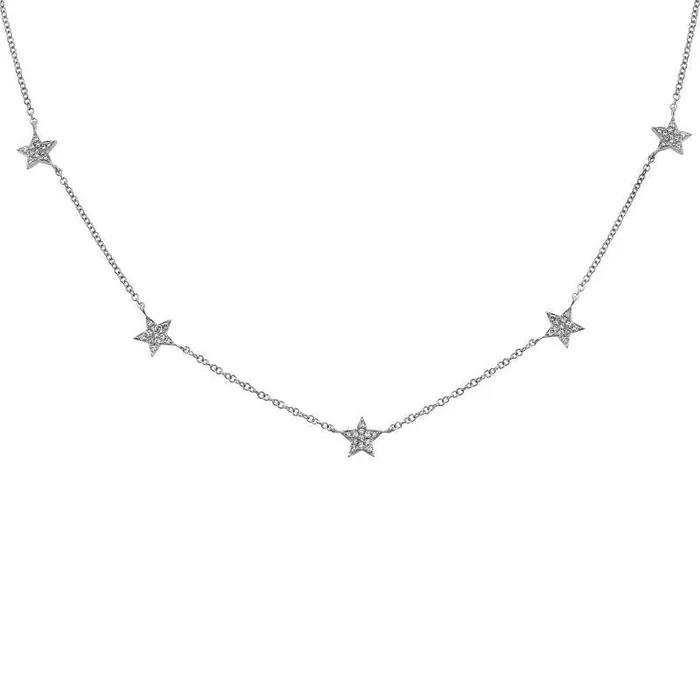 14K Gold Micro Pave Diamond Stars Station Necklace Izakov Diamonds Fine Jewelry Necklaces
