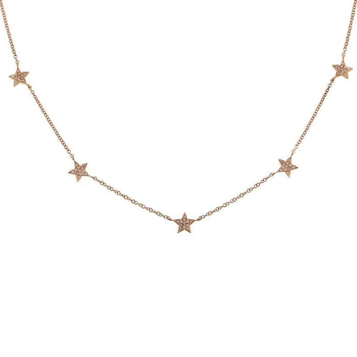 14K Gold Micro Pave Diamond Stars Station Necklace Izakov Diamonds Fine Jewelry Necklaces