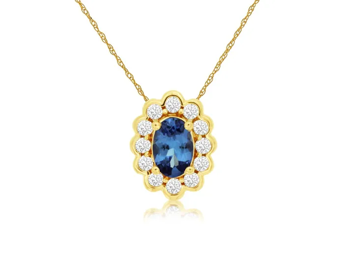 14K Yellow Gold 066ctw Halo Style Tanzanite Necklace ROYAL JEWELRY MFG INC Necklaces 14K Yellow Gold 066ctw Halo Style Tanzanite Necklace ROYAL JEWELRY MFG INC Necklaces