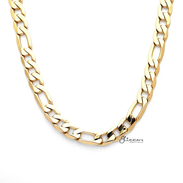 18K Gold IP Stainless Steel Figaro Chain Mens Necklaces 9mm width 61cm length Glitters Bracelets 18K Gold IP Stainless Steel Figaro Chain Mens Necklaces 9mm width 61cm length Glitters Bracelets