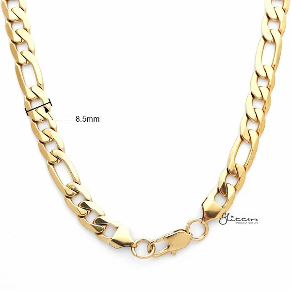18K Gold IP Stainless Steel Figaro Chain Mens Necklaces 9mm width 61cm length Glitters Bracelets