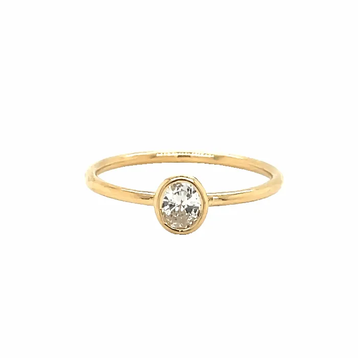 18K Gold Petite Oval Diamond Bezel Ring Izakov Diamonds Fine Jewelry Rings