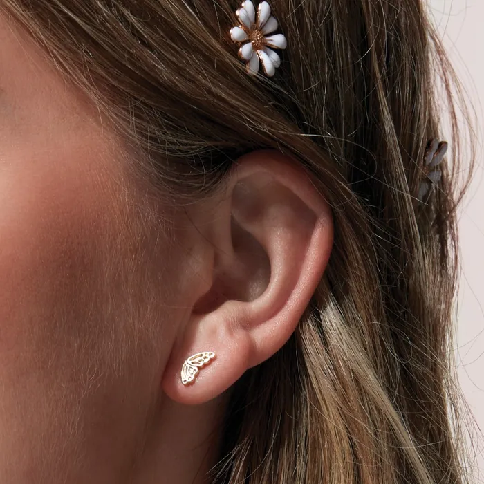 302 Fine Jewelry Earrings Butterfly Wing Stud Earrings Solid 14K Yellow White Rose Gold