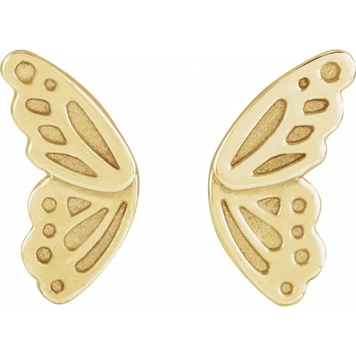 302 Fine Jewelry Earrings Butterfly Wing Stud Earrings Solid 14K Yellow White Rose Gold