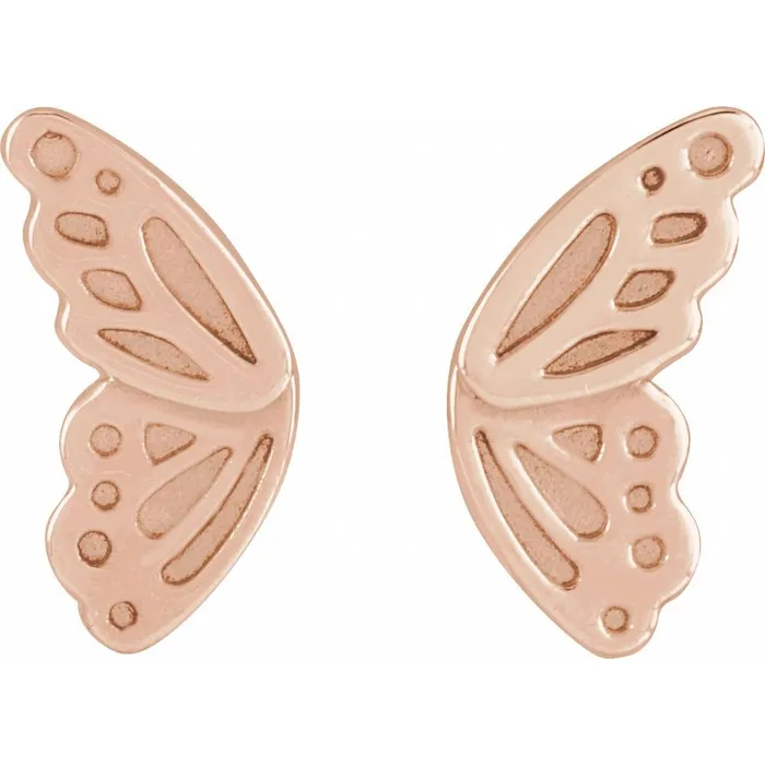 302 Fine Jewelry Earrings Butterfly Wing Stud Earrings Solid 14K Yellow White Rose Gold