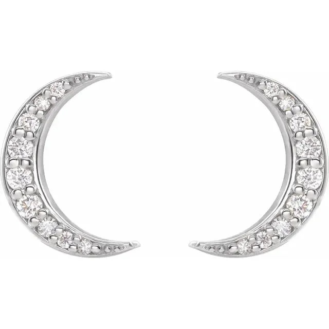 302 Fine Jewelry Earrings Crescent Moon Natural Diamond Celestial Earrings Pair or Single Solid 14K Yellow Rose White Gold Platinum Silver