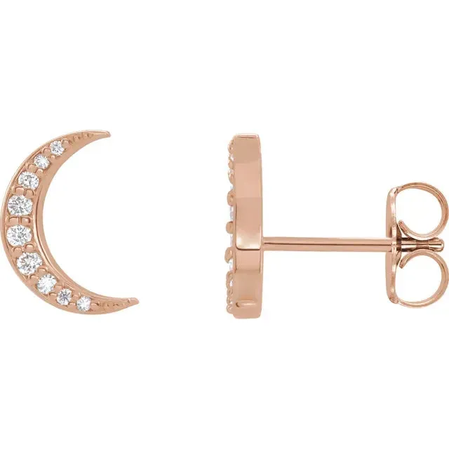 302 Fine Jewelry Earrings Crescent Moon Natural Diamond Celestial Earrings Pair or Single Solid 14K Yellow Rose White Gold Platinum Silver